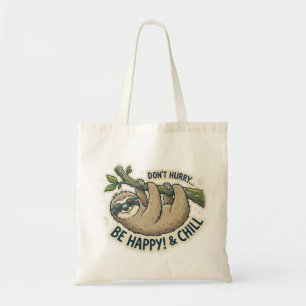 Cute Sloth "Don't Hurry Be Happy & Chill" Funny Tote Bag