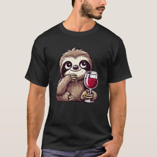 Cute sloth drinking red wine funny cartoon T-Shirt