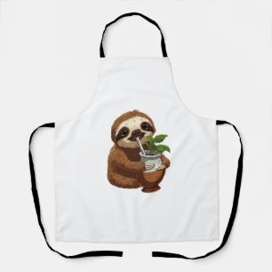 Cute Sloth Drinking Yerba Mate – Adorable Kawaii A Apron