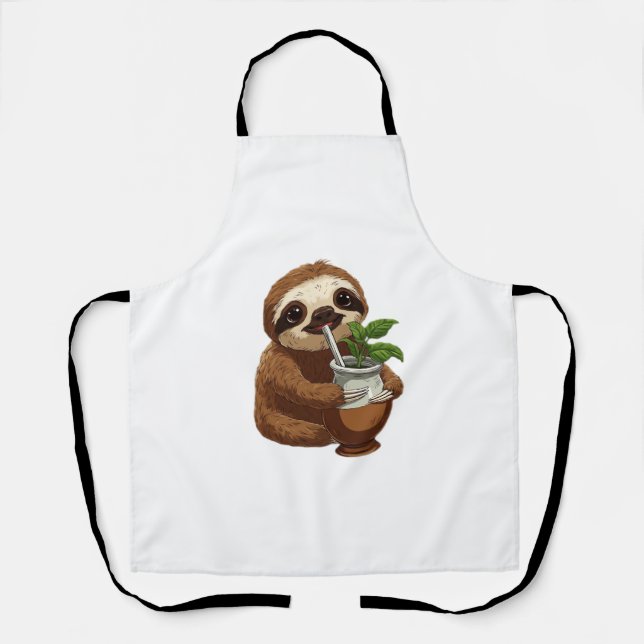 Cute Sloth Drinking Yerba Mate – Adorable Kawaii A Apron (Front)