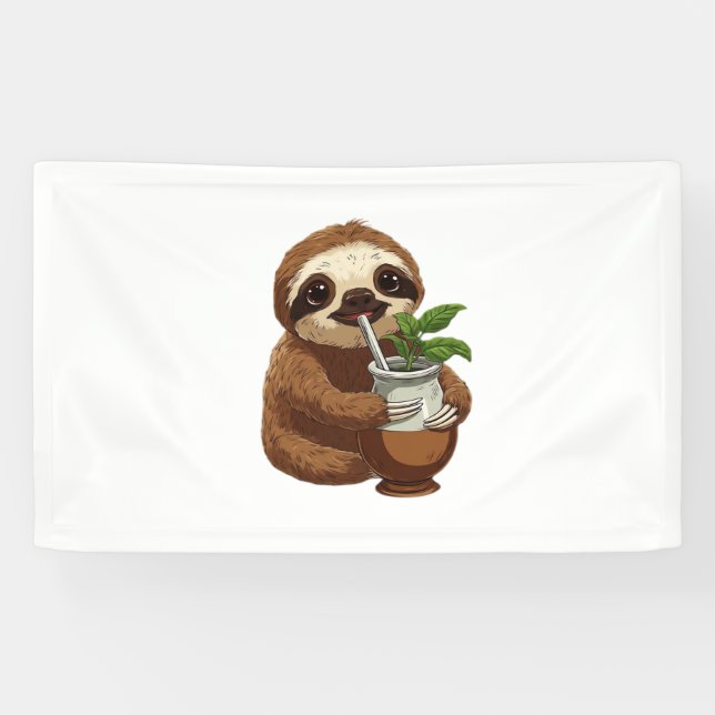 Cute Sloth Drinking Yerba Mate – Adorable Kawaii A Banner (Horizontal)