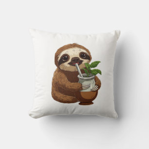 Cute Sloth Drinking Yerba Mate � Adorable Kawaii A Cushion
