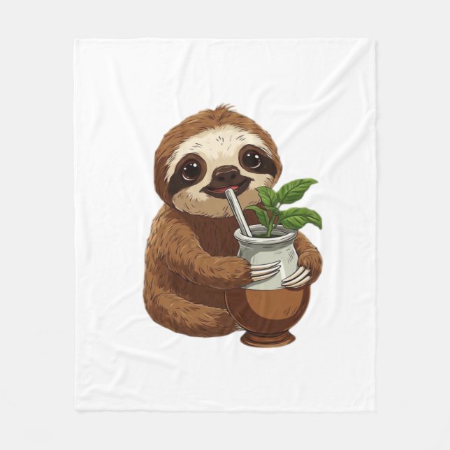Cute Sloth Drinking Yerba Mate – Adorable Kawaii A Fleece Blanket (Front)