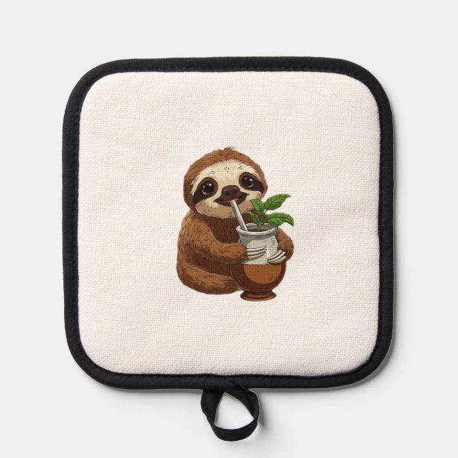 Cute Sloth Drinking Yerba Mate � Adorable Kawaii A Pot Holder (Front)