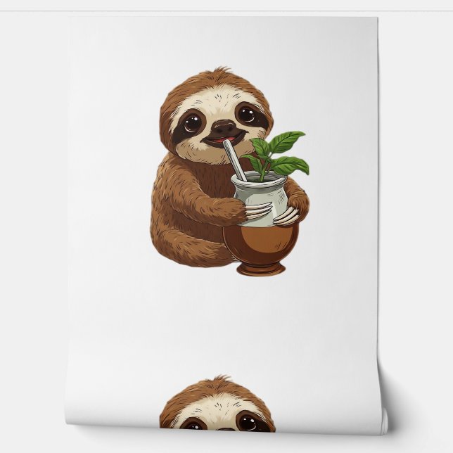 Cute Sloth Drinking Yerba Mate – Adorable Kawaii A Wallpaper (Unrolling)