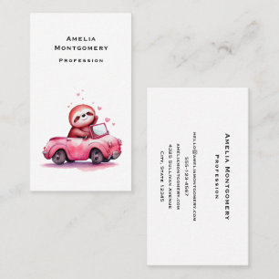 Cute Sloth Driving a Pink Convertible Business Card