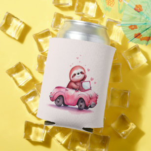 Cute Sloth Driving a Pink Convertible Can Cooler