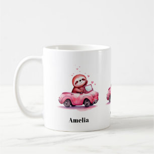 Cute Sloth Driving a Pink Convertible Coffee Mug