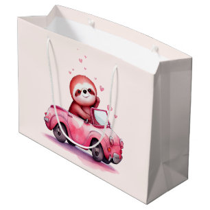 Cute Sloth Driving a Pink Convertible Large Gift Bag