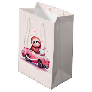 Cute Sloth Driving a Pink Convertible Medium Gift Bag