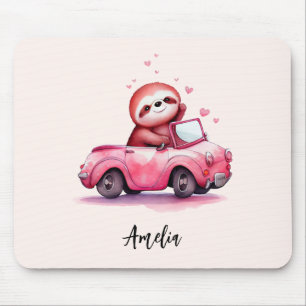 Cute Sloth Driving a Pink Convertible Mouse Mat