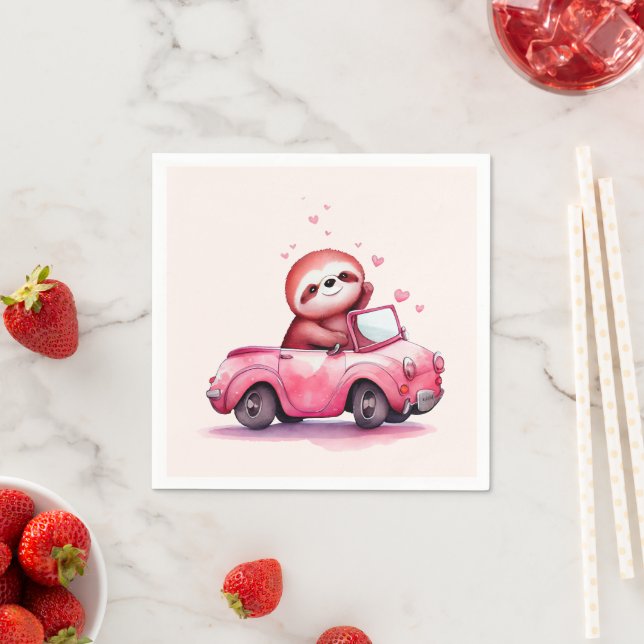 Cute Sloth Driving a Pink Convertible Napkin (Insitu)