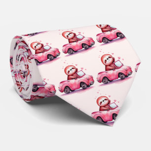Cute Sloth Driving a Pink Convertible Pattern Tie