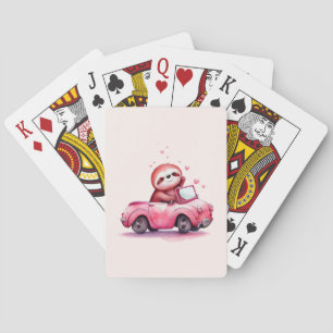Cute Sloth Driving a Pink Convertible Playing Cards