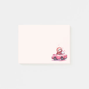 Cute Sloth Driving a Pink Convertible Post-it Notes