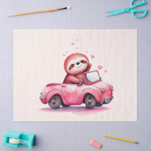 Cute Sloth Driving a Pink Convertible Tissue Paper