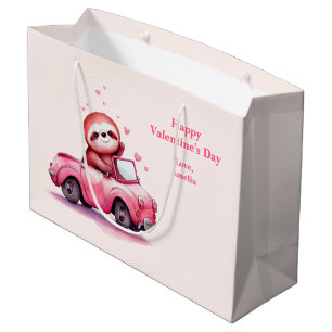 Cute Sloth Driving a Pink Convertible Valentine's Large Gift Bag