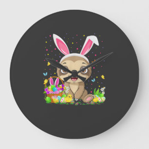Cute Sloth Easter Egg Hunt Bunny Ear Sloth Happy E Large Clock