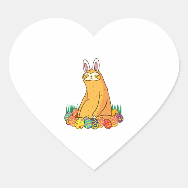 Cute Sloth Easter Funny Bunny Gift Heart Sticker (Front)