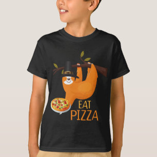 Cute Sloth Eat Pizza Adult Vegan Kids Funny Thanks T-Shirt