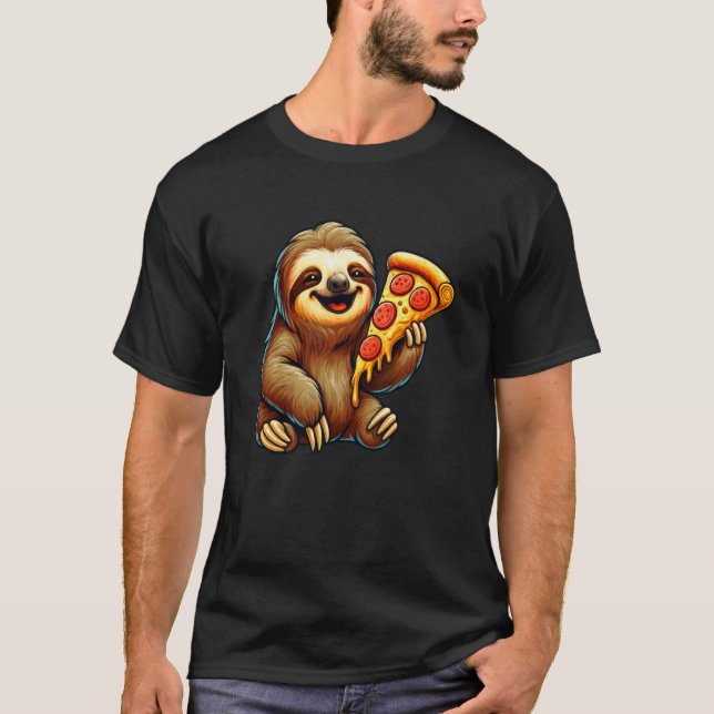 Cute Sloth Eating Pizza T-Shirt (Front)