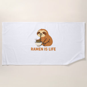 Cute Sloth Eating Ramen � Funny Noodle Lover Desig Beach Towel