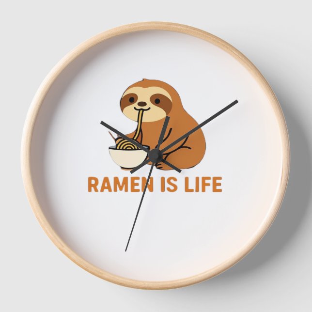 Cute Sloth Eating Ramen � Funny Noodle Lover Desig Clock (Front)