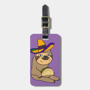 Cute Sloth Eating Taco Original Art Luggage Tag