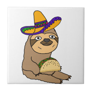 Cute Sloth Eating Taco Original Art Tile