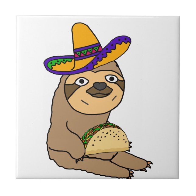 Cute Sloth Eating Taco Original Art Tile (Front)
