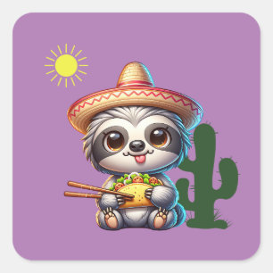 Cute Sloth eating Taco Square Sticker
