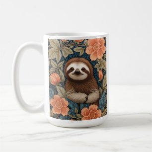 Cute Sloth Elegant Floral William Morris Inspired Coffee Mug