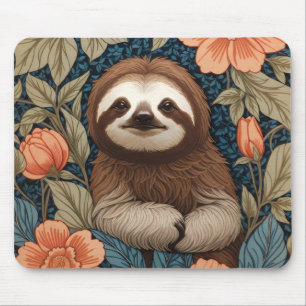 Cute Sloth Elegant Floral William Morris Inspired Mouse Mat