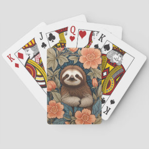 Cute Sloth Elegant Floral William Morris Inspired Playing Cards
