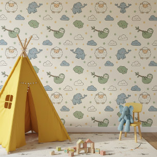 Cute Sloth Elephant Sheep Pattern ID1233 Wallpaper