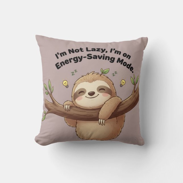 Cute Sloth "Energy-Saving Mode" Cushion (Front)