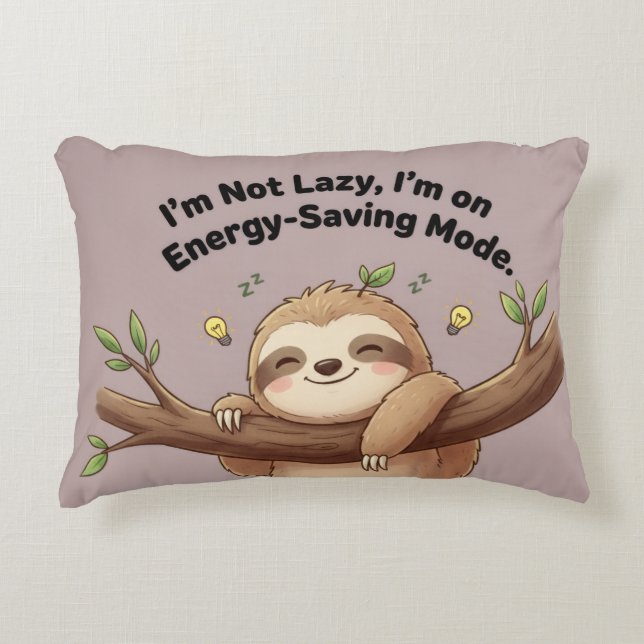 Cute Sloth "Energy-Saving Mode" Decorative Cushion (Front)