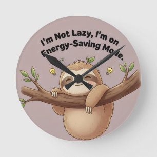 Cute Sloth "Energy-Saving Mode" Round Clock
