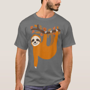 Cute Sloth Fall Leaves Thanksgiving For Women Girl T-Shirt
