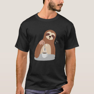 Cute Sloth Falls Asleep Coffee Lazy Monday Morning T-Shirt