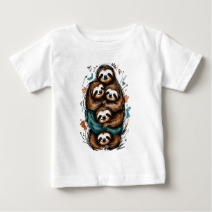 Cute Sloth Family Stack – Funny Hand-Drawn Baby T-Shirt