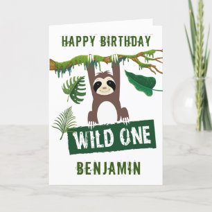 Cute Sloth First Birthday Card