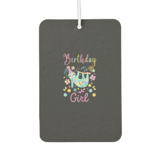 Cute Sloth Floral Girls Birthday Party T-Shirt Car Air Freshener