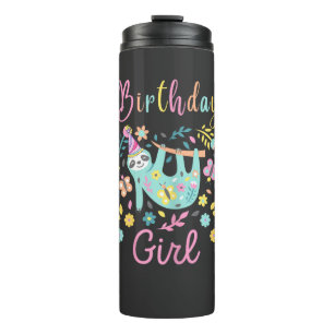 Cute Sloth Floral Girls Birthday Party T-Shirt Thermal Tumbler