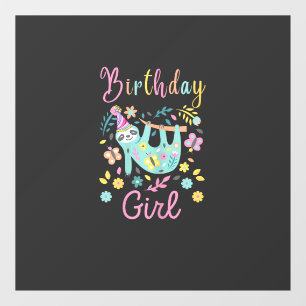 Cute Sloth Floral Girls Birthday Party T-Shirt Window Cling