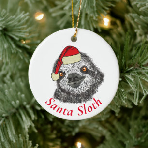 Cute Sloth Funny Animal Santa Ceramic Tree Decoration