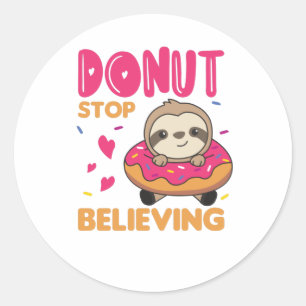 Cute Sloth Funny Animals In Doughnut Pink Classic Round Sticker
