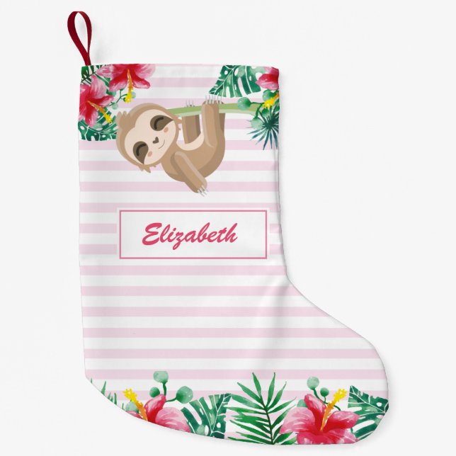 Cute Sloth girly personalised Small Christmas Stocking (Front)