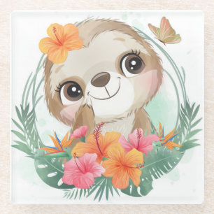 Cute Sloth Glass Coaster