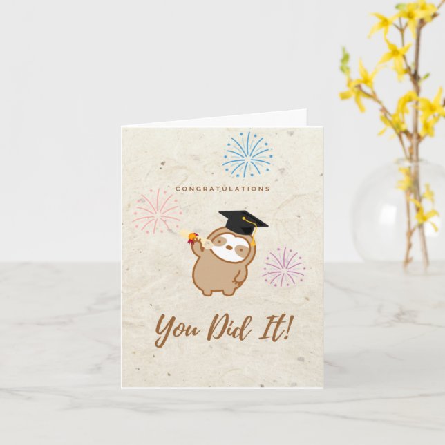 Cute Sloth Graduation Card (Yellow Flower)